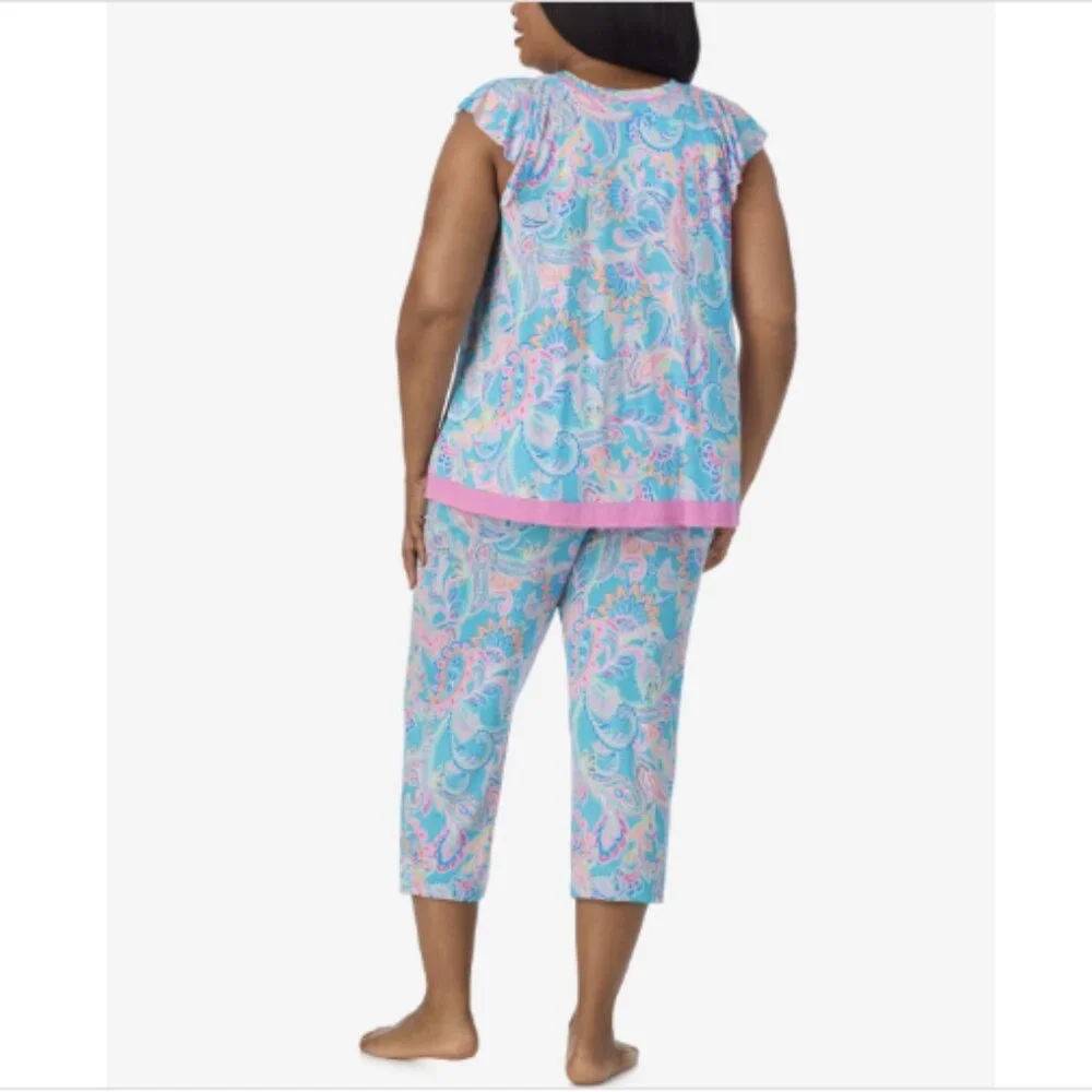 Ellen Tracy Plus Size Short Sleeve Cropped Pajama Set, Multi, NWT - Picture 3 of 3